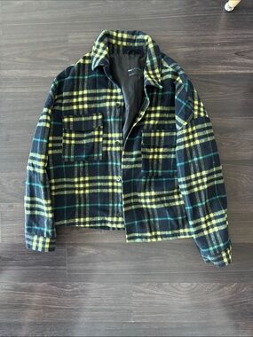 ASOS Men's Black Plaid Shacket with Yellow & Green Checks